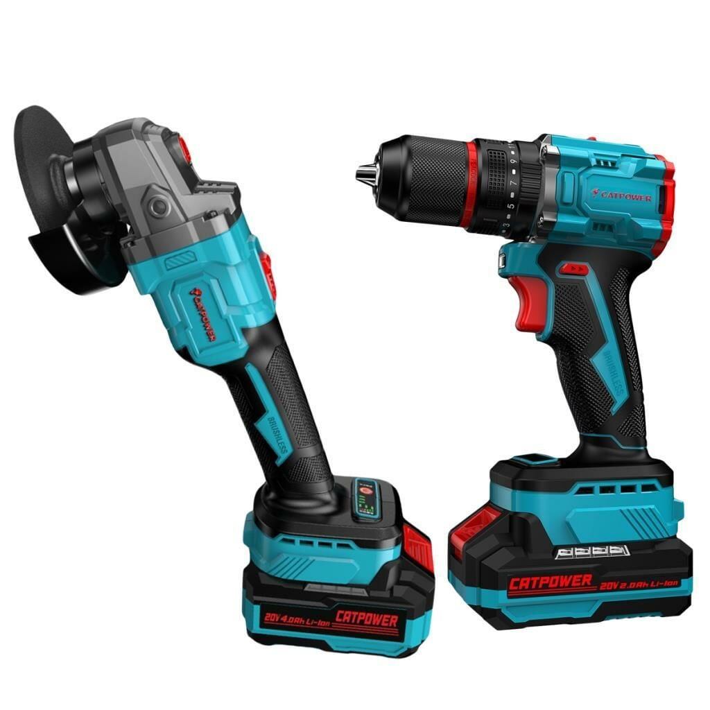 CATPOWER KÖMÜRSÜZ Li-iON AKÜLÜ 2'Lİ KOMBO SET - MATKAP VE AVUÇ TAŞLAMA 20V 4.0Ah+2.0Ah