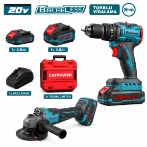 CATPOWER 1075 2'li Kombo Set Matkap - Avuç Taşlama Kömürsüz Motor