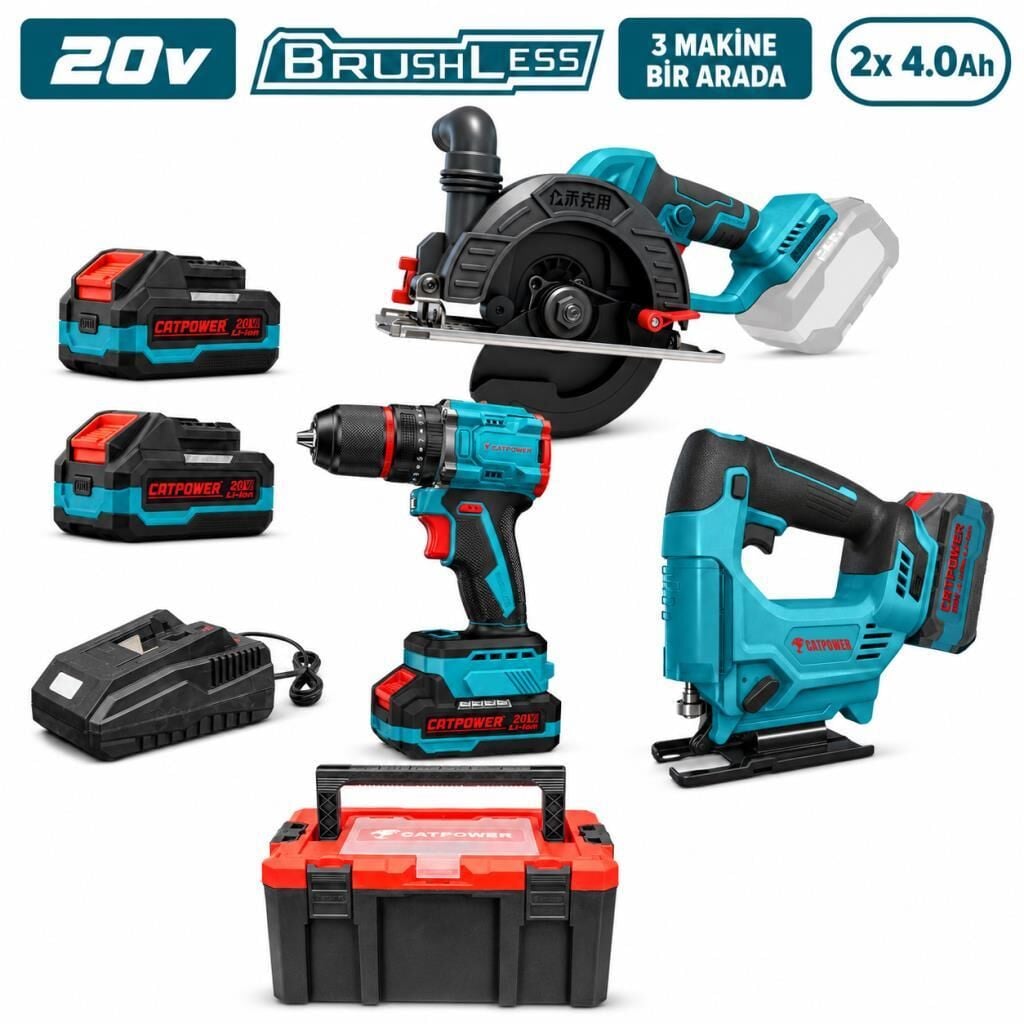 CATPOWER 5126 Akülü 3'lü Set Dekupaj-Sunta Kesme-Darbeli Vidalama