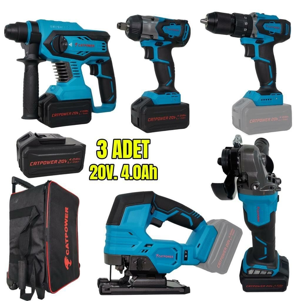 CATPOWER 4150 Akülü 5'li Alet Seti (Kömürsüz Motor) 3Ad. A.0Ah Akü