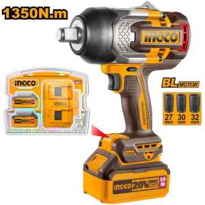 INGCO Li-ion Kömürsüz Akülü Somun Sıkma 3/4'' 20V 1350Nm + Li-ion Akü ve Şarj Cihazı Seti 20V 5.0Ah (ING-FBCPK2425E)
