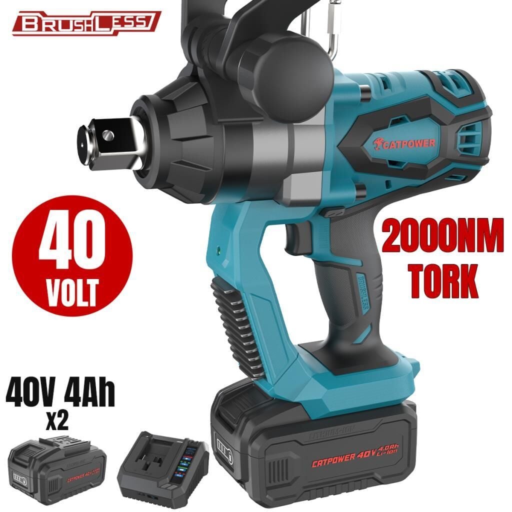 CATPOWER 4429 KÖMÜRSÜZ AKÜLÜ SOMUN SIKMA 1''  Lİ-İON 40V +( 4.0 ah AKÜ 2 ADET)+(Hızlı Şarj Cihazı)