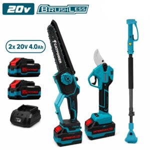 KÖMÜRSÜZ AKÜLÜ 2 Lİ SET DAL BUDAMA VE ZİNCİRLİ TESTERE (TELESKOPİK UZATMA) 20V 2.0Ah