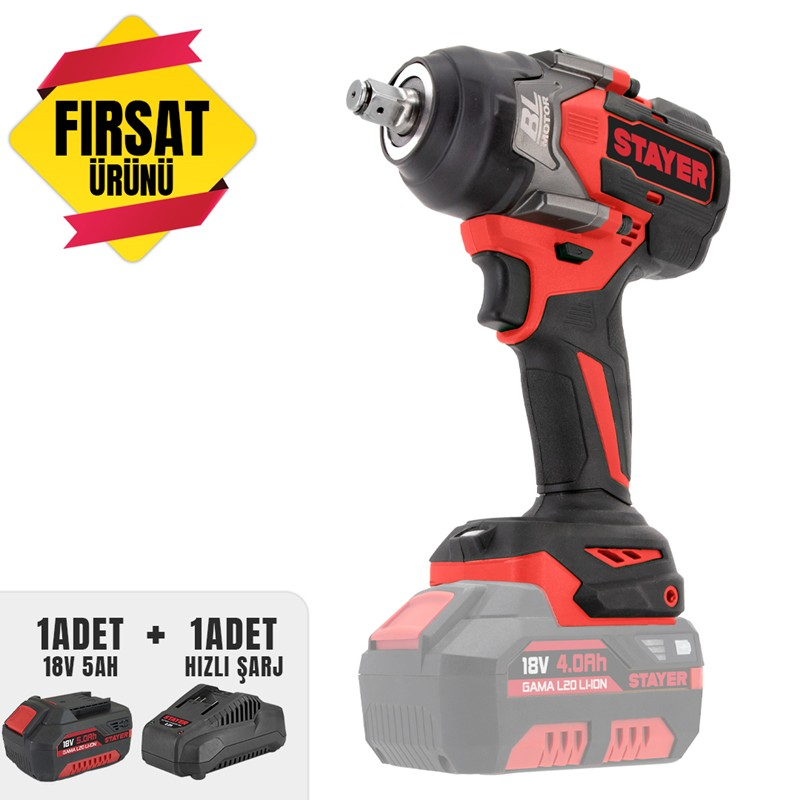 KÖMÜRSÜZ AKÜLÜ SOMUN SIKMA 1/2'' 18V Li-ion (STY-12589- 5.0Ah AKÜ)+(YS-12578-ŞARJ CİHAZI)