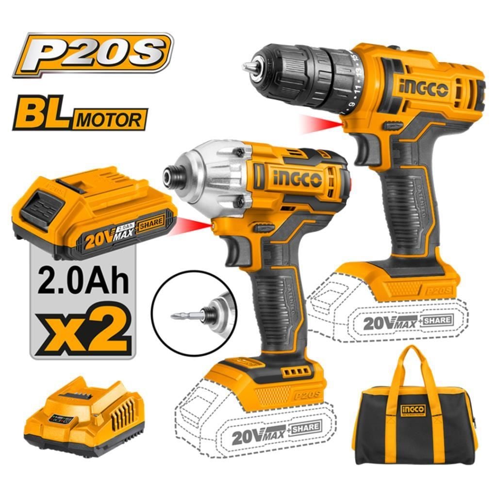 INGCO CKLI2016 Li-ion Akülü 2 li Kombo Set - Matkap ve Vidalama  20V 2.0 Ah